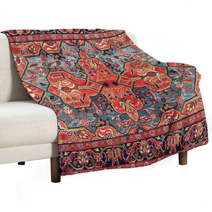 Kashan Poshti Central Persian Rug Print Throw Blanket