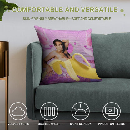 Nicholas Cage Banana Vaporwave Soft Luxury Feel Throw Pillow