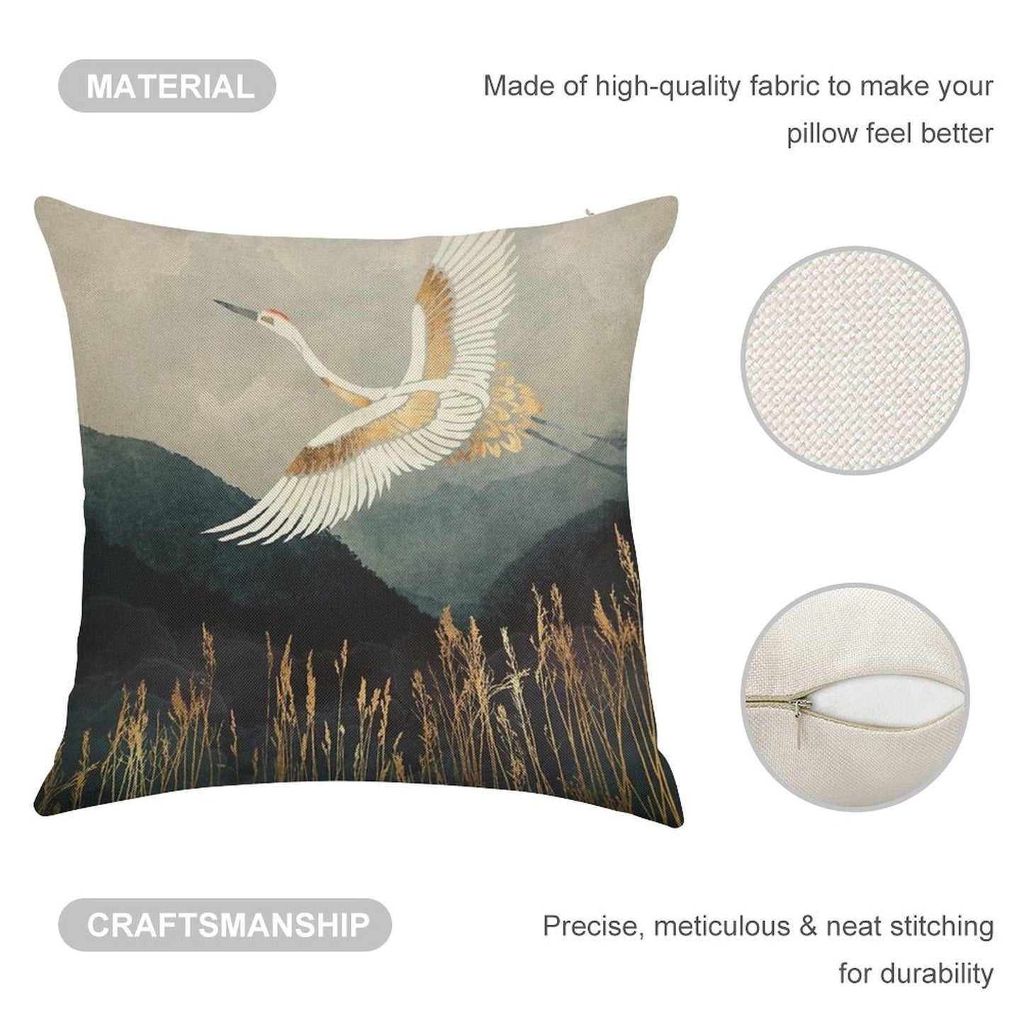 Elegant Flight Linen Throw Pillow Cover