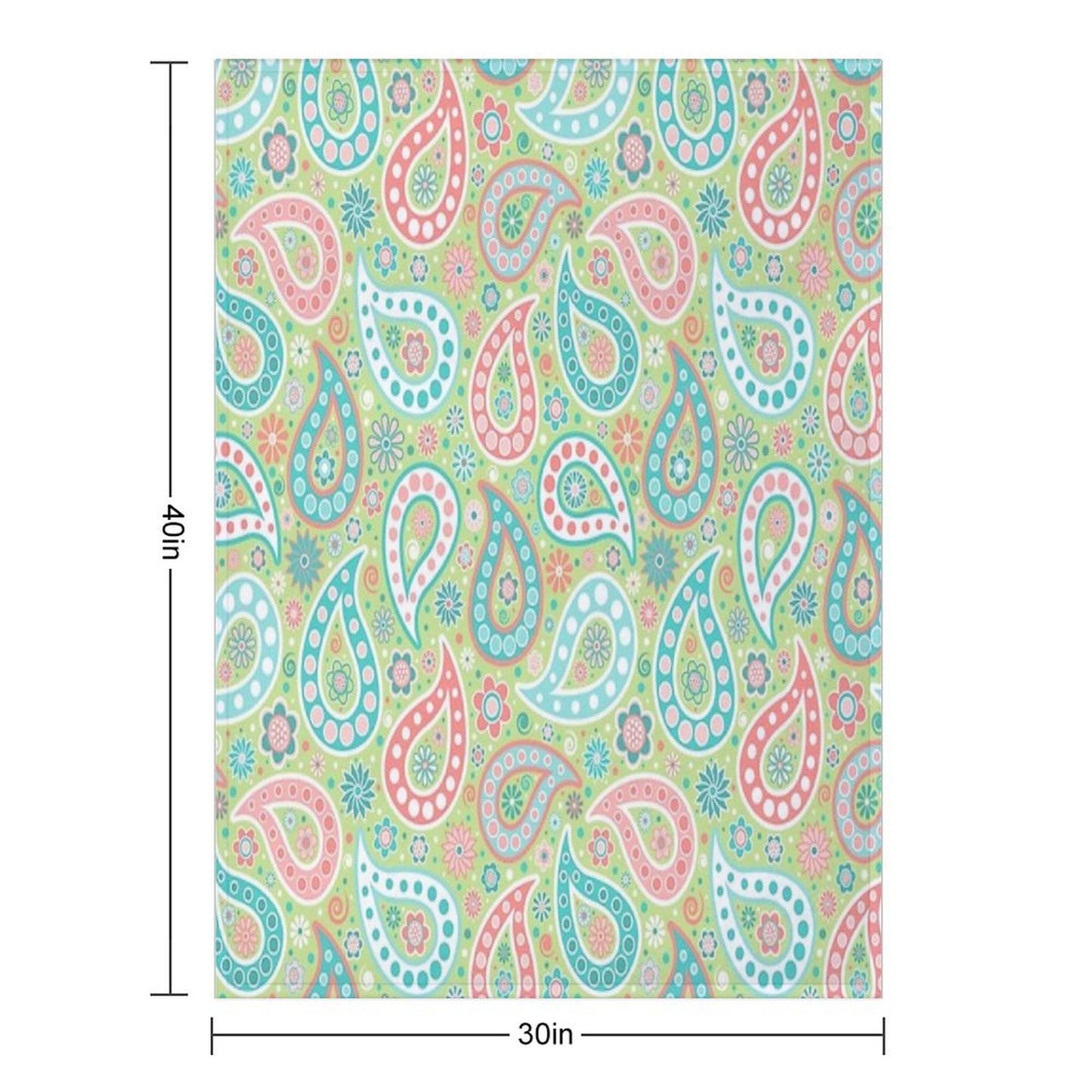 Paisley in Green, Turquoise Blue, Coral Pink And White Throw Blanket