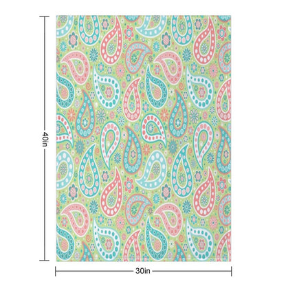 Paisley in Green, Turquoise Blue, Coral Pink And White Throw Blanket