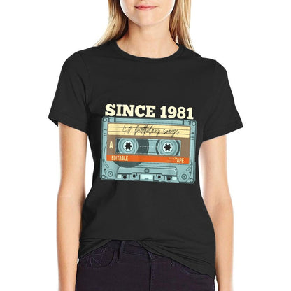 40th Birthday Gifts For Men And Women Cassette  Ribbed Collar T-Shirt