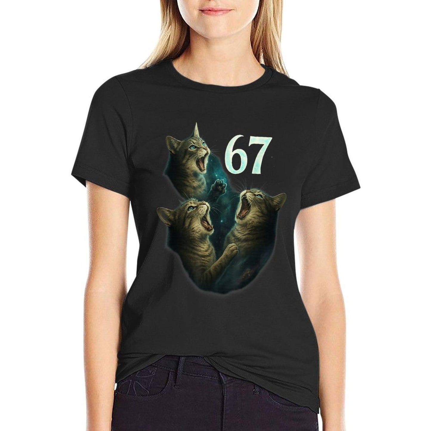 67 Meme Cat Howling at 67 Funny 6 7  Durable T-Shirt