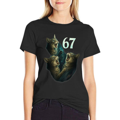 67 Meme Cat Howling at 67 Funny 6 7  Durable T-Shirt