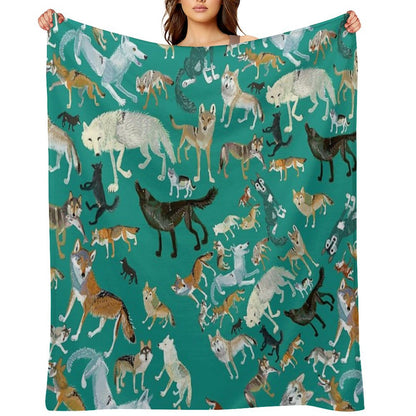 Wolves of The World (Green Pattern) Throw Blanket