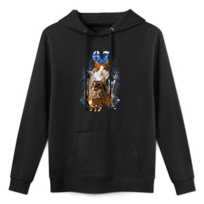 67 Meme Cats Brainrotns Gifts Funny Cat 6 7 Kangaroo Pocket Hoodie