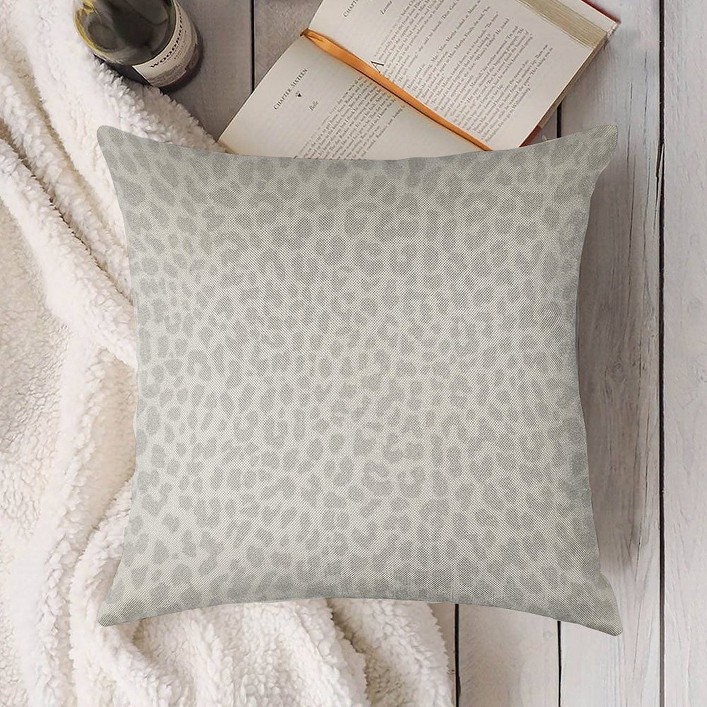 Pale Gray Leopard Linen Throw Pillow Cover