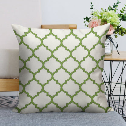 PANTONE COLOUR OF THE YEAR 2017 GREENERY DOMES QUATREFOIL GEOMETRIC PATTERN BY OZCUSHIONSTOO Linen Throw Pillow Cover