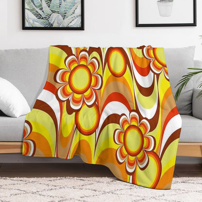 Groovy 60s Psychedelic Flower Throw Blanket