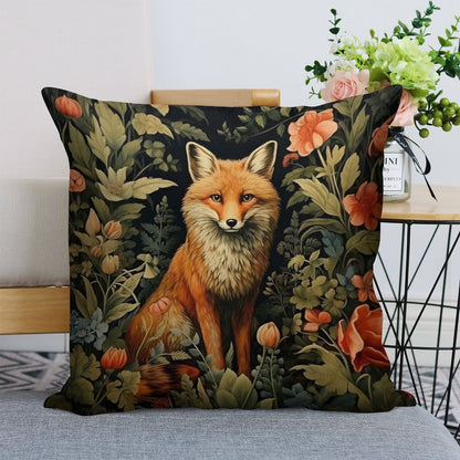 Vintage Forest Fox William Morris Style Linen Throw Pillow Cover