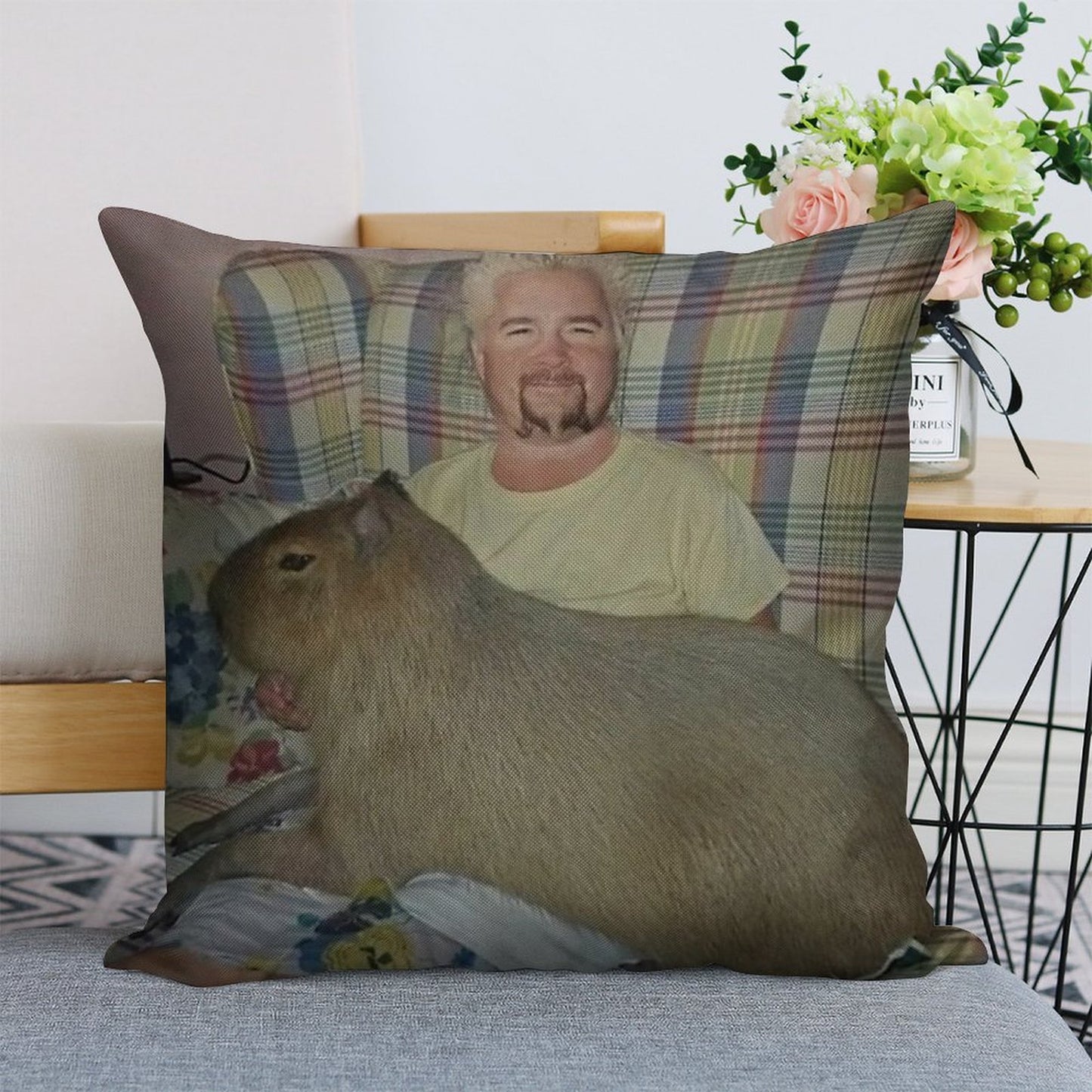 Guy Fieri with Capybara Linen Throw Pillow Cover