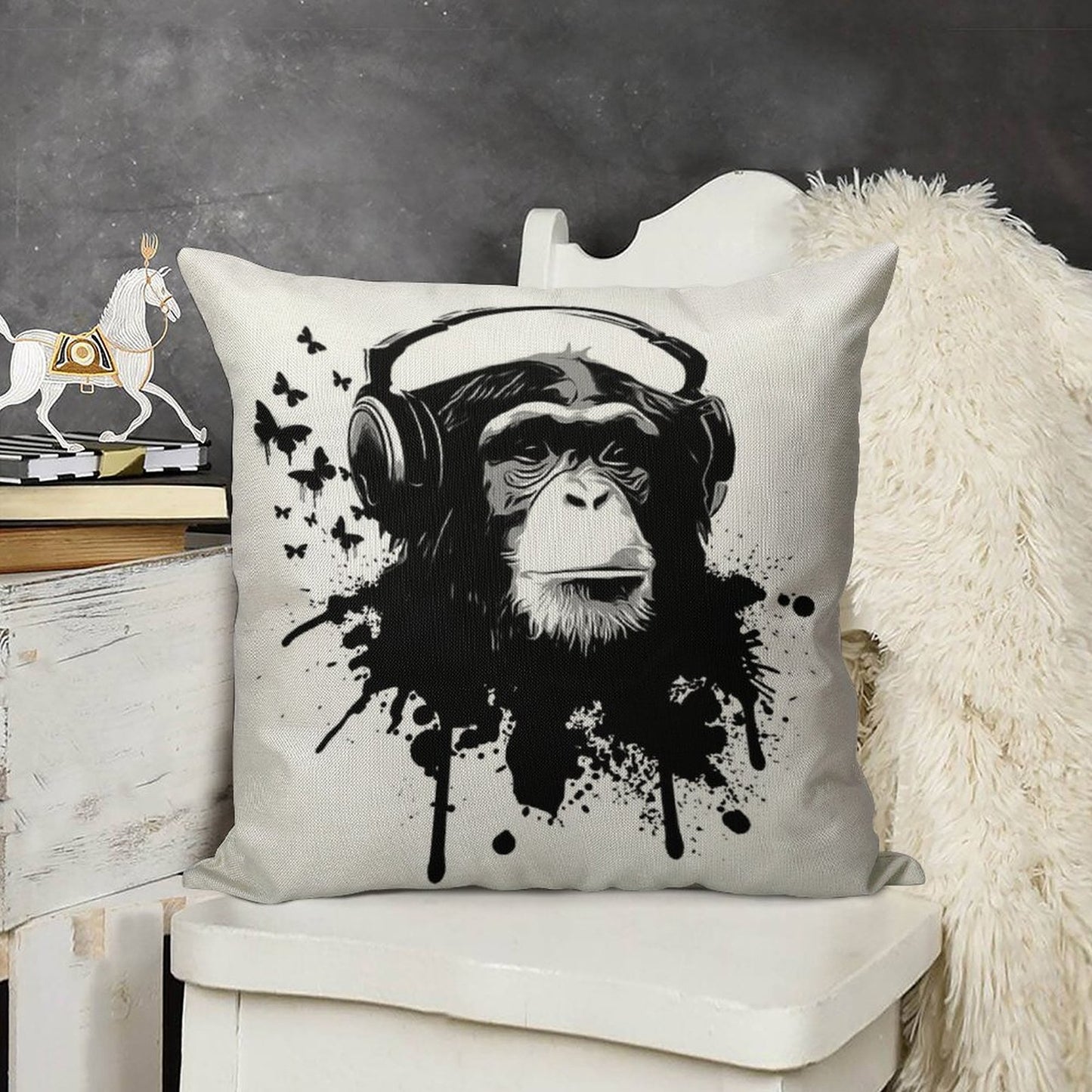 Monkey Business Linen Throw Pillow Cover