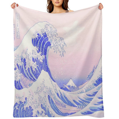 Great Wave Pastel Aesthetic Kawaii Pink Kanagawa Japanese Throw Blanket