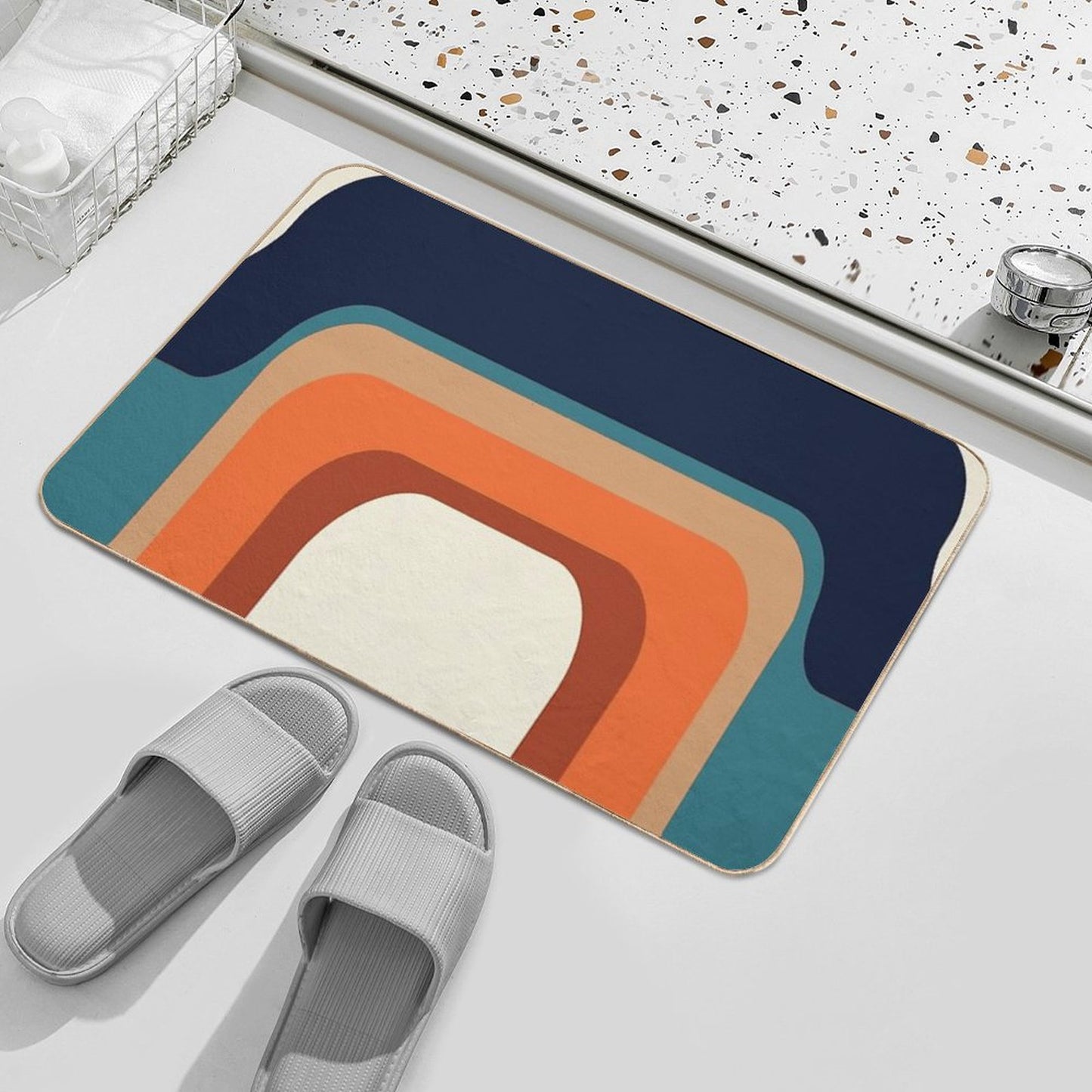 Mid-Century Modern Meets 1970s Orange And Blue Rainbow Bath Mat