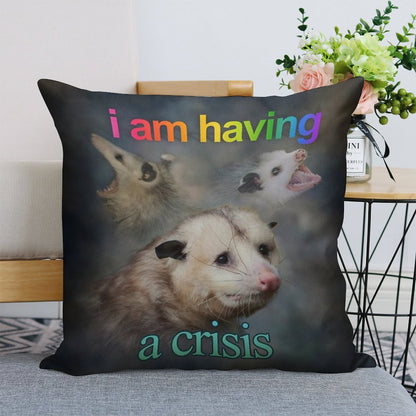 I Am Having A Crisis Possum Word Art Linen Throw Pillow Cover