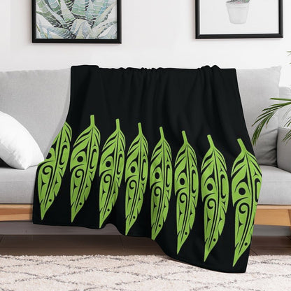 Feathers - Lime Green on Black Throw Blanket