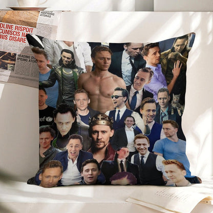 Tom Hiddleston Collage Linen Throw Pillow Cover