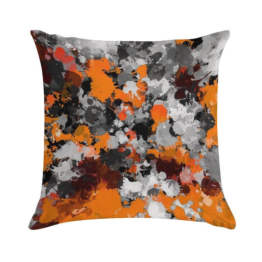 Orange And Grey Paint Splatter Soft Style Accent Throw Pillow