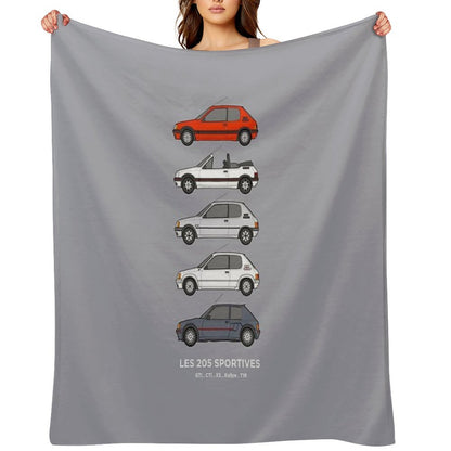 Peu Geot 205 Classic Car Collection Throw Blanket