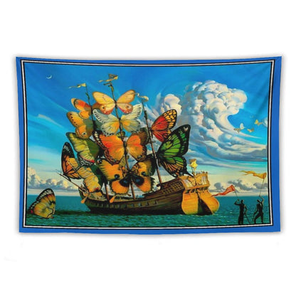 BUTTERFLY SHIP  Vintage Surreal Abstract Fantasy Print Tapestry
