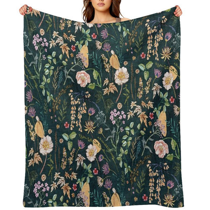 Hana Floral (teal) Throw Blanket