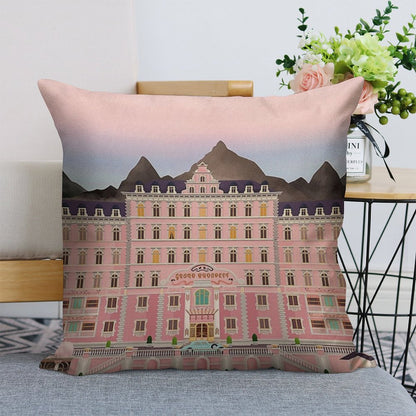 Grand Budapest Hotel Poster Wes Movie Rushmore Linen Throw Pillow Cover
