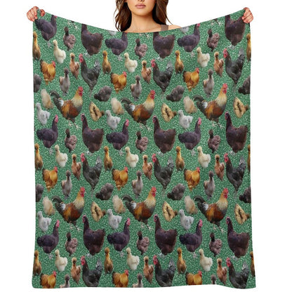 Backyard Chickens on Green Glitter Throw Blanket