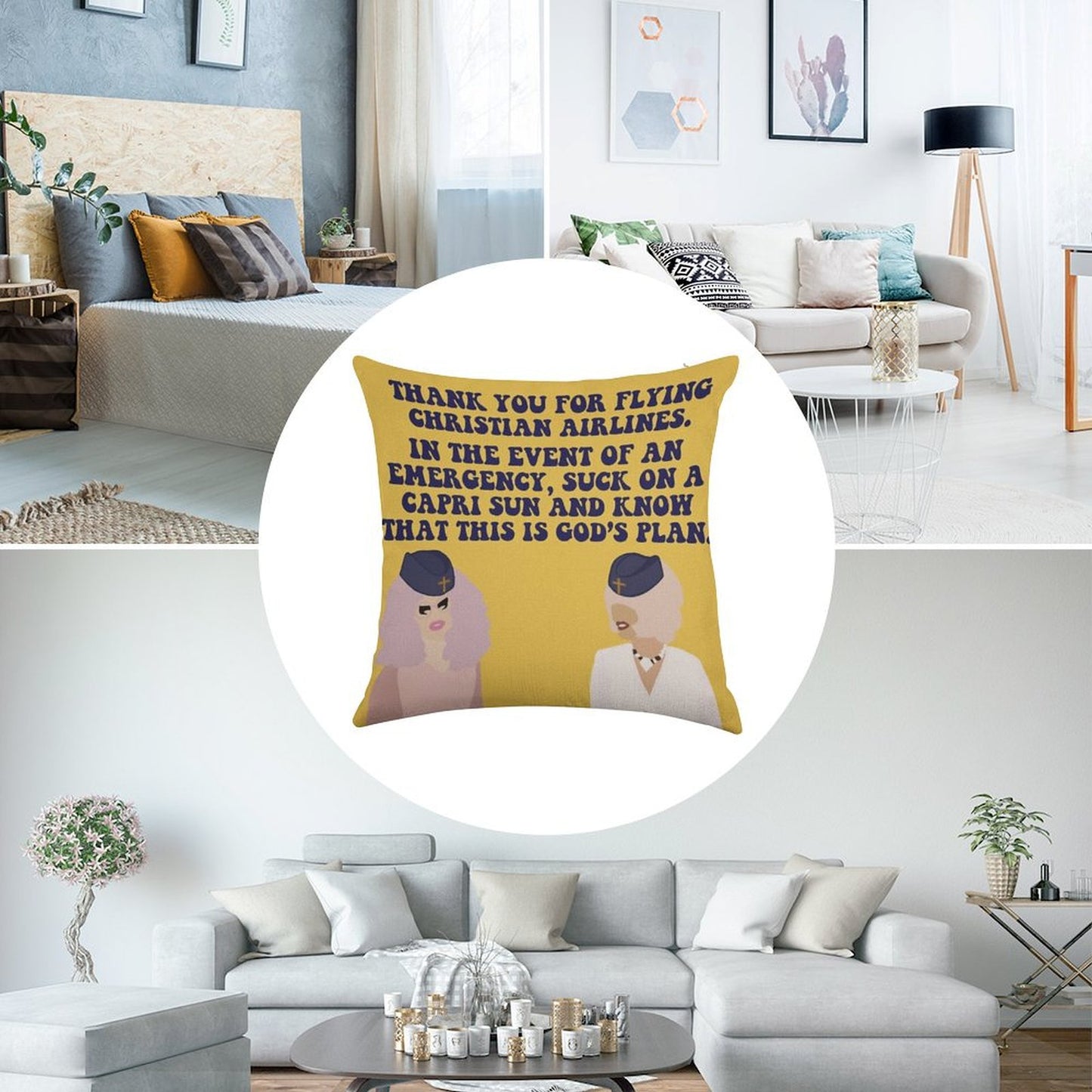 Trixie And Katya Christian Airlines Linen Throw Pillow Cover