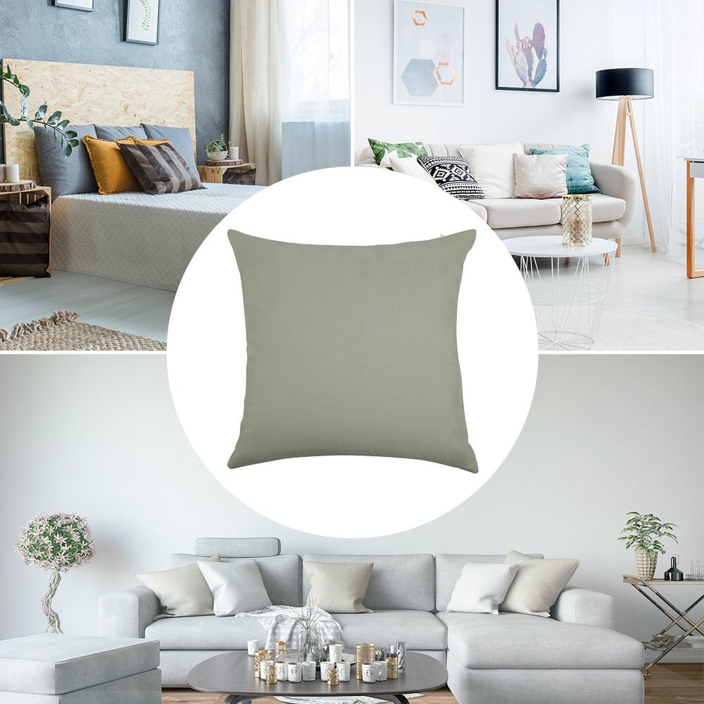 Desert Sage Grey Green Solid Color Linen Throw Pillow Cover