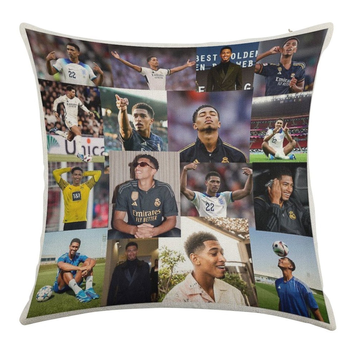 Jude Bellingham Collage Linen Throw Pillow Cover