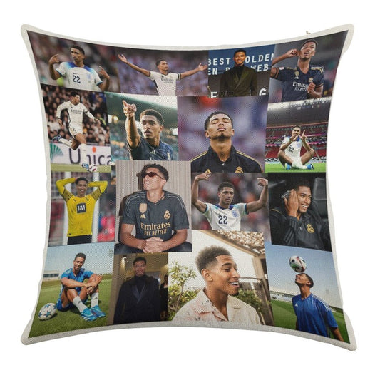 Jude Bellingham Collage Linen Throw Pillow Cover