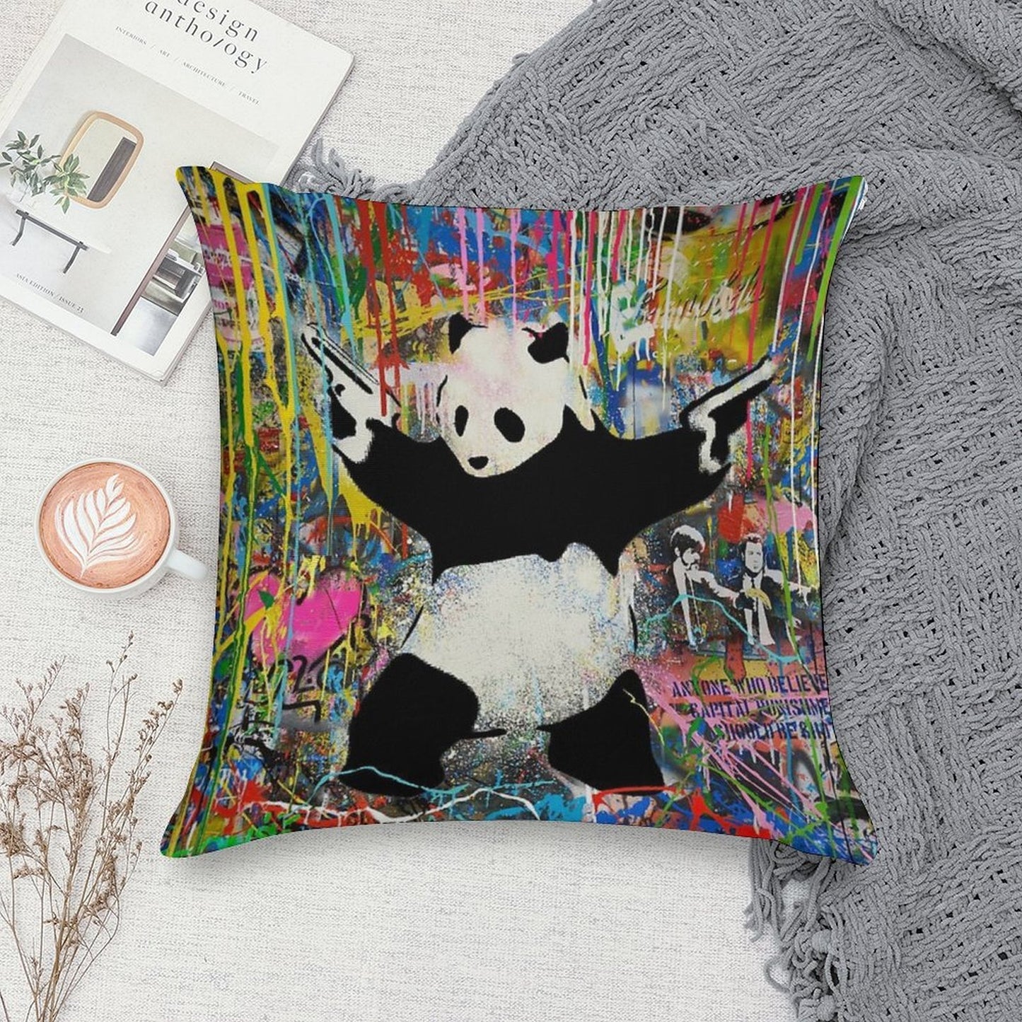 Panda With Guns Stick Em Up - Pop Street Art Banksy Soft Luxury Feel Throw Pillow