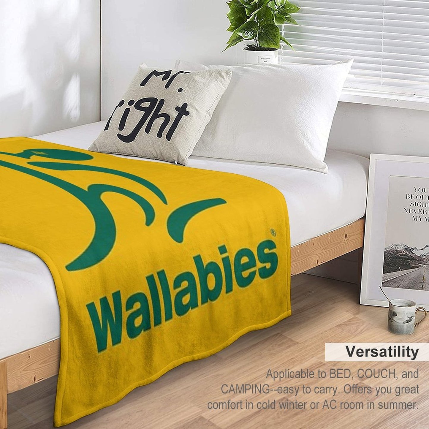 Australia Rugby Wallabies Yellow Wallaby Throw Blanket