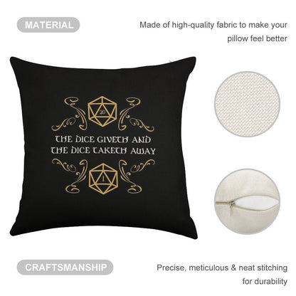 The Dice Giveth And Taketh Away Natural 20 And Critical Fail Linen Throw Pillow Cover