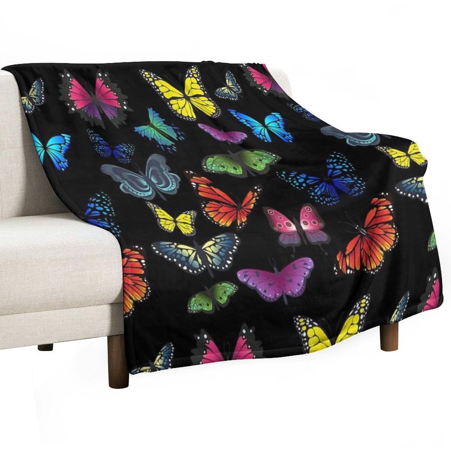 Butterfly Print, Black Throw Blanket