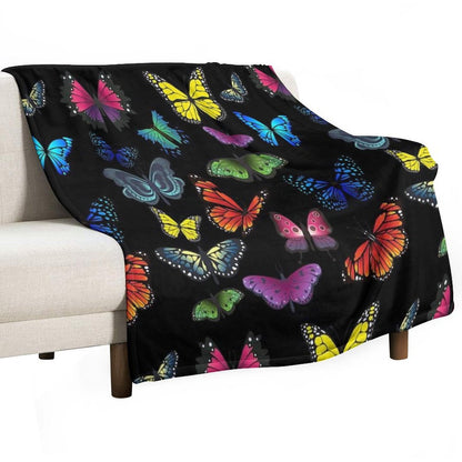 Butterfly Print, Black Throw Blanket