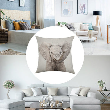Baby Elephant - Colorful Linen Throw Pillow Cover