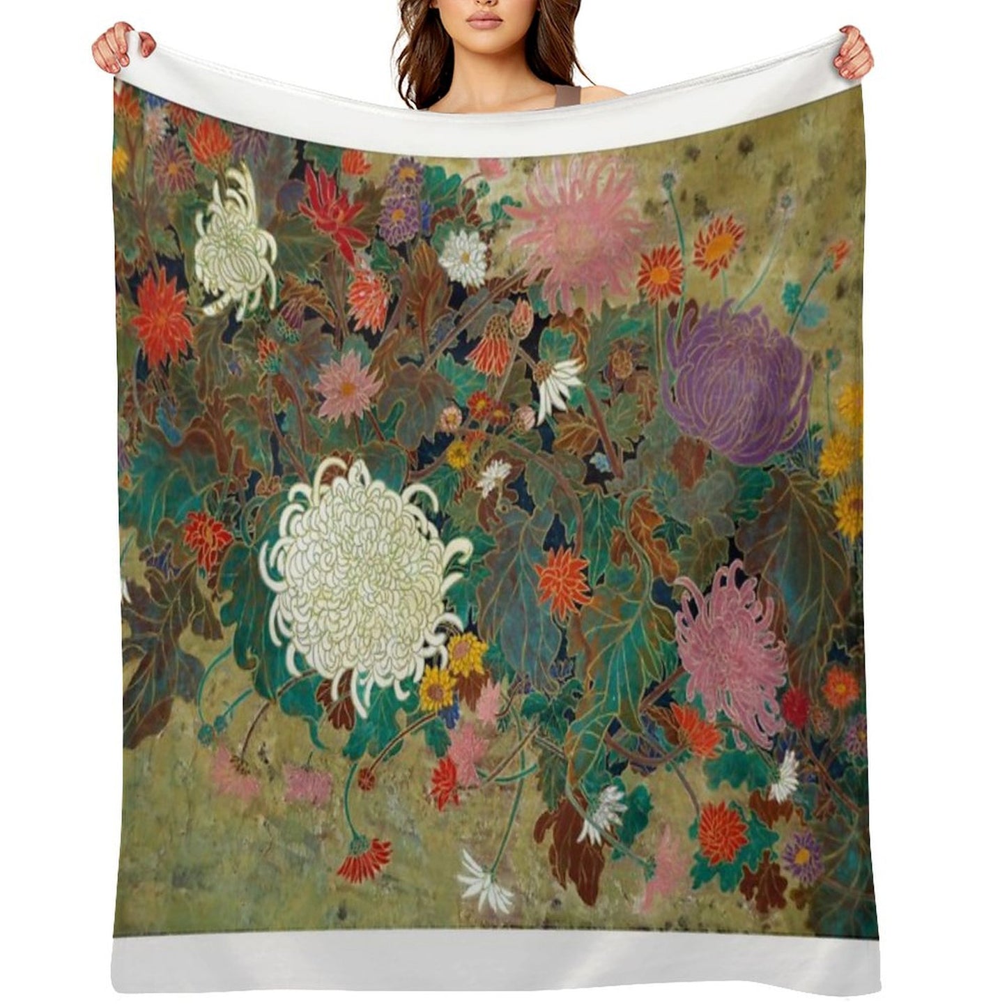Flower【Japanese Painting】 Throw Blanket