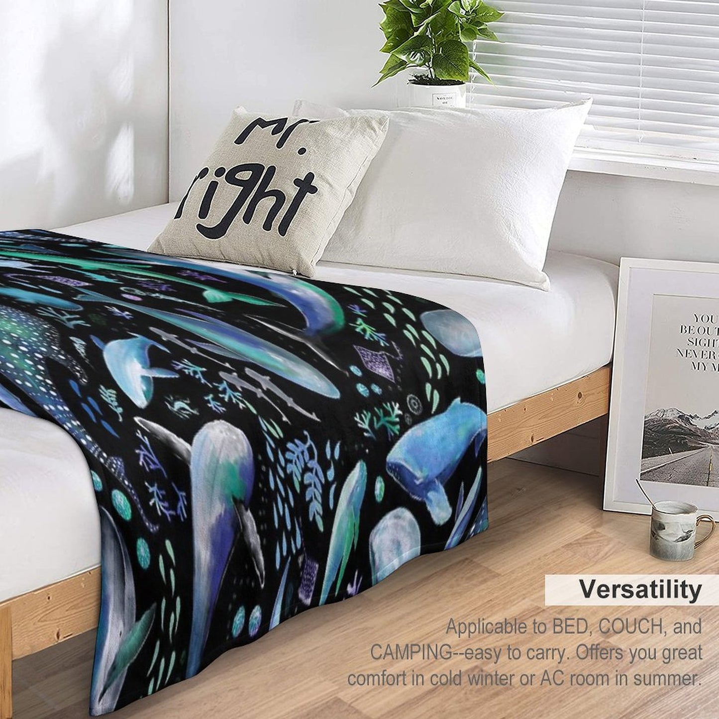 Ocean Diving with Whales at Night - Remix Throw Blanket