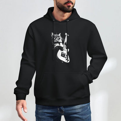 Unknown Designer Rock Cat Playing Guitar - Funny Guitar Cat Adjustable Hood Hoodie