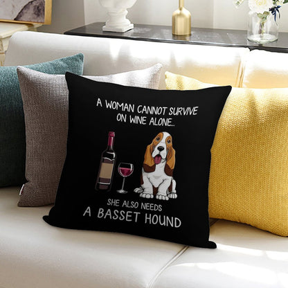 Basset Hound And Wine Funny Dog Soft Fade-Resistant Throw Pillow