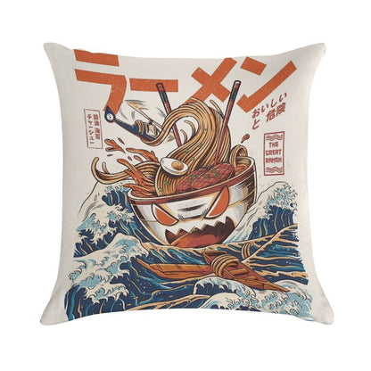 The Great Ramen Off Kanagawa Soft Shrink-Resistant Throw Pillow