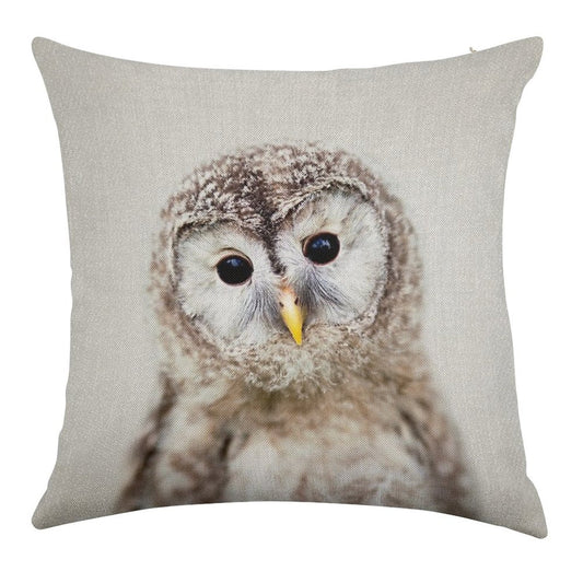 Baby Owl - Colorful Linen Throw Pillow Cover
