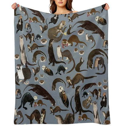 Old World Otters Throw Blanket