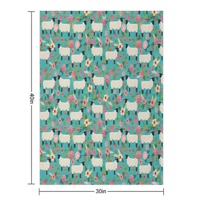 Sheep Farm Sanctuary Florals Pattern Cute Gifts for Animal Lovers Throw Blanket