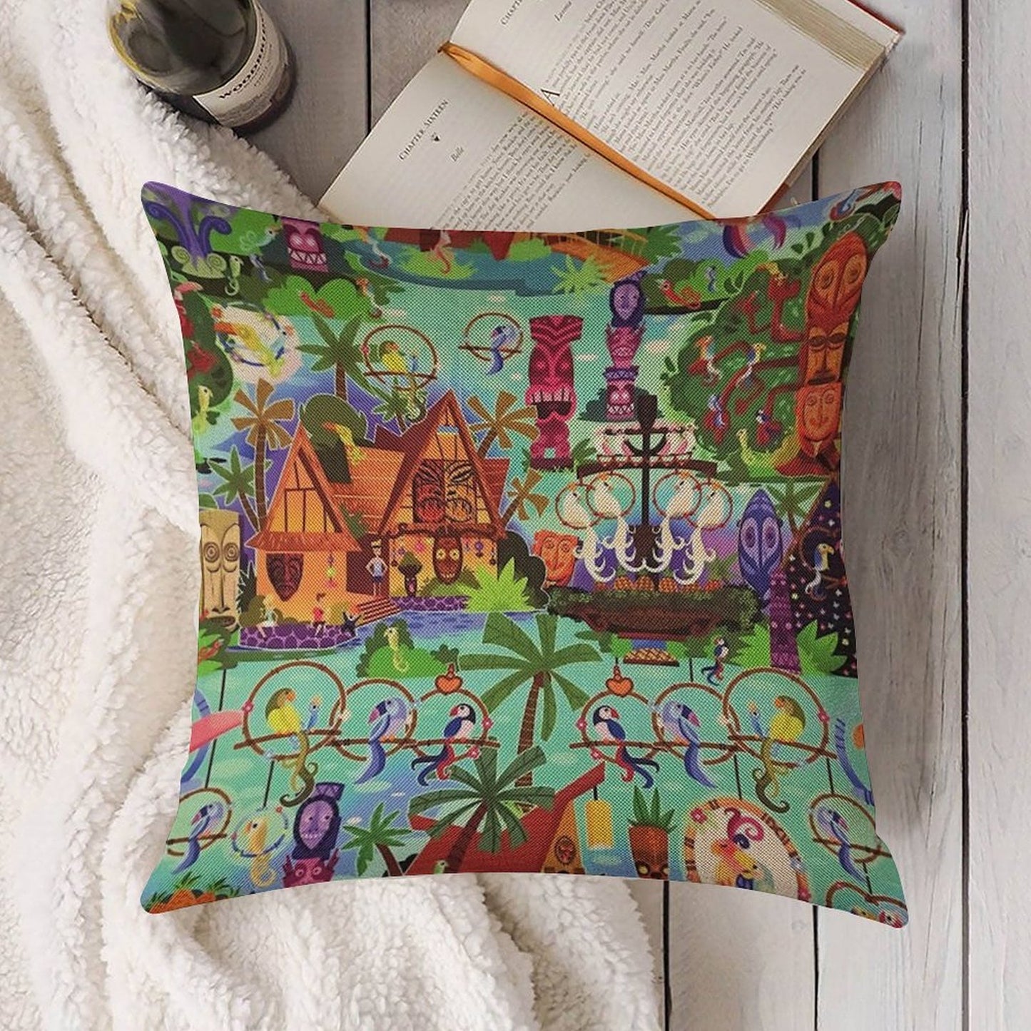 The ORIGINAL Enchanted Tiki Room Collage Linen Throw Pillow Cover