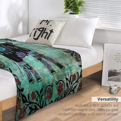 Indian Elephant Decorative Asian Floral Art Throw Blanket