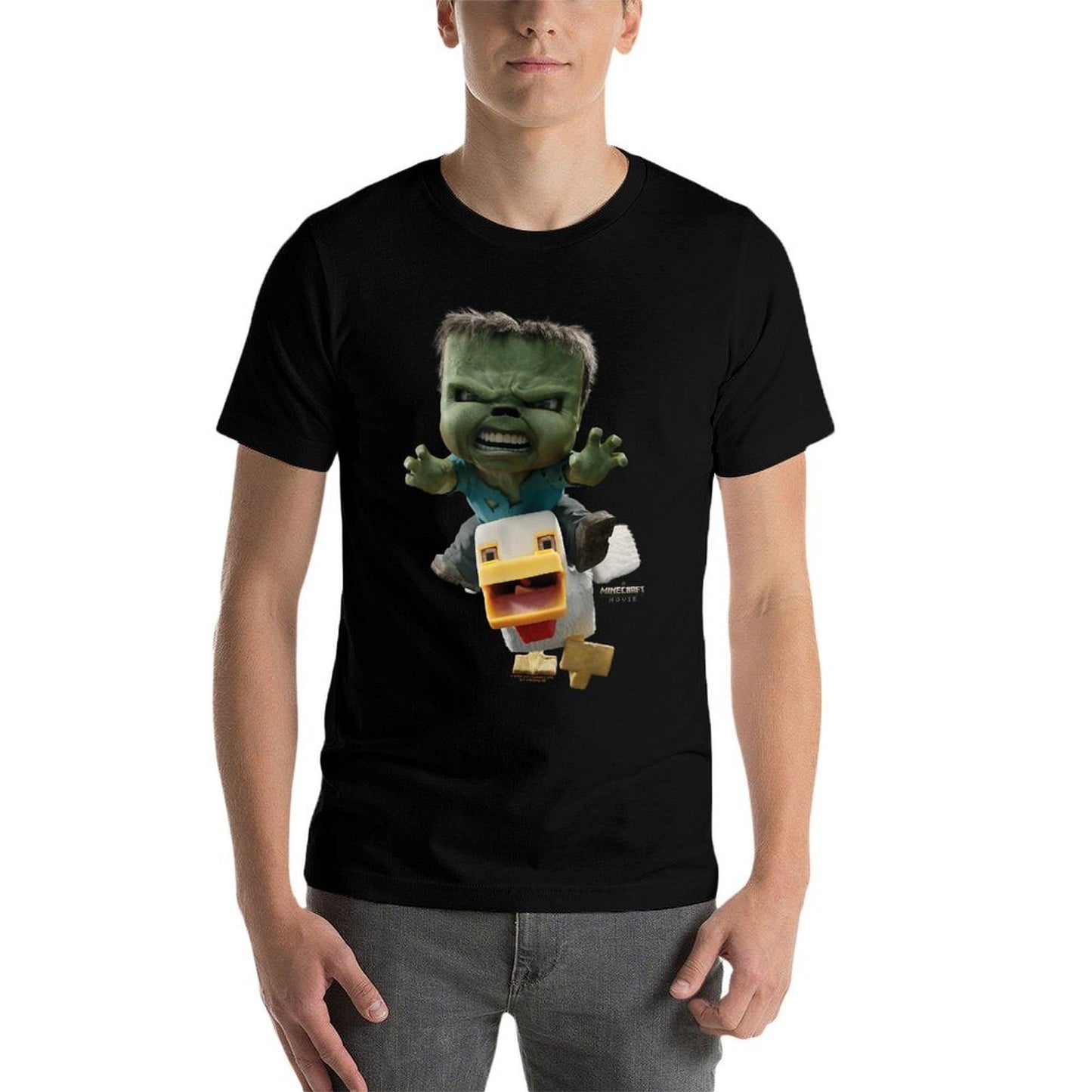 A Minecraft Movie Chicken Jockey Baby Zombie Attack  Fade-proof Color T-Shirt
