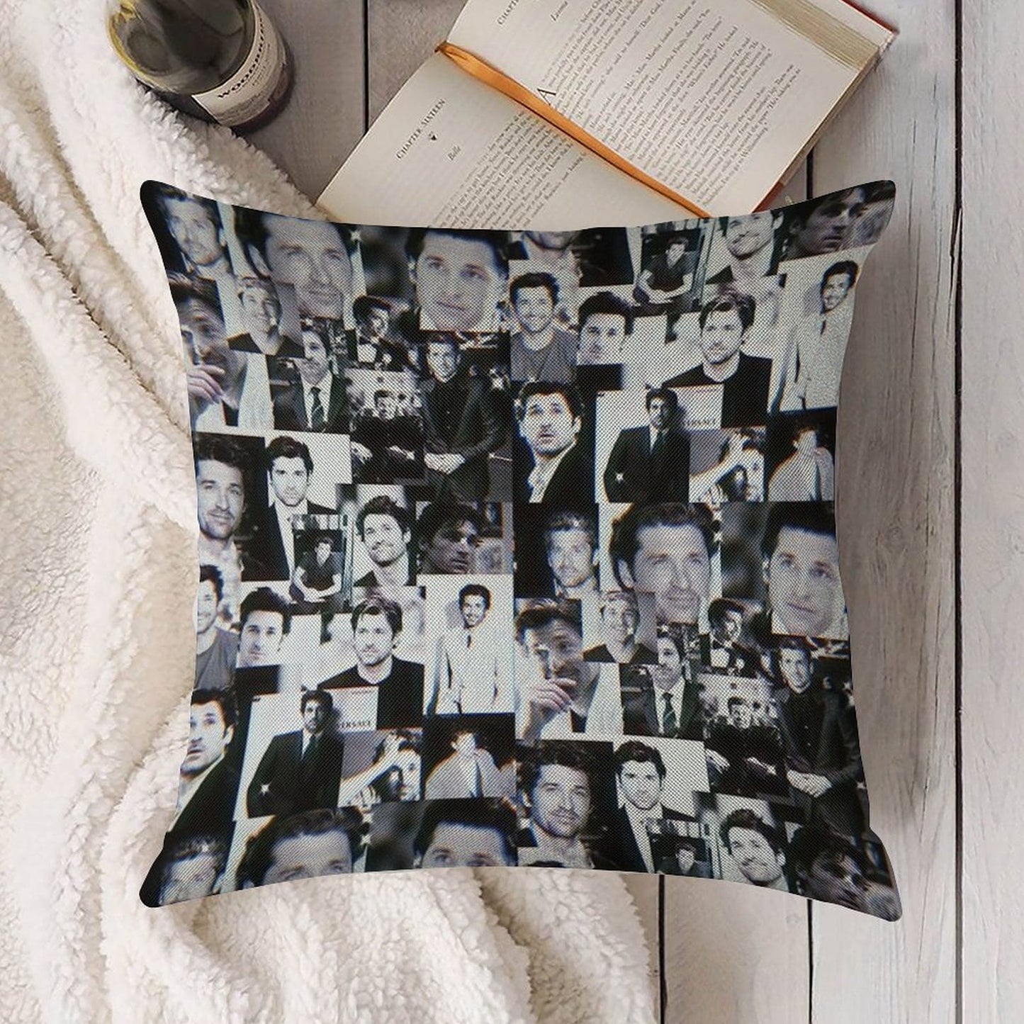 Patrick Dempsey Collage Linen Throw Pillow Cover