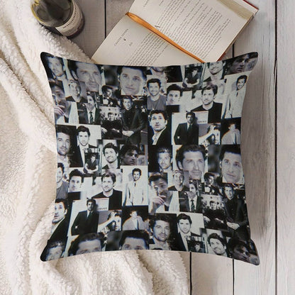 Patrick Dempsey Collage Linen Throw Pillow Cover